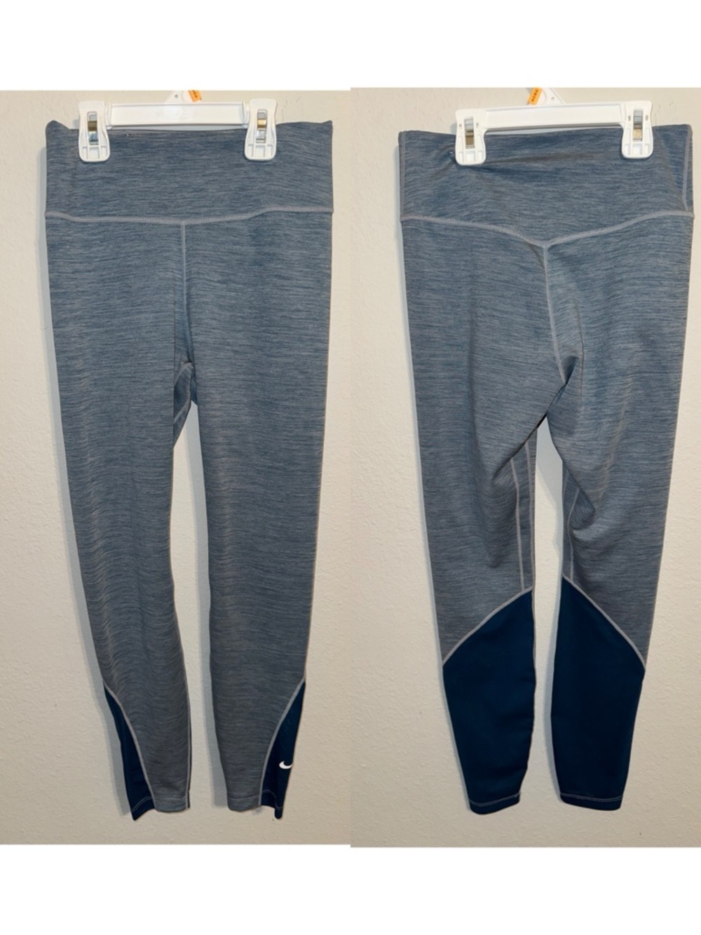 Nike Gray Heather Leggings with Navy Panels​